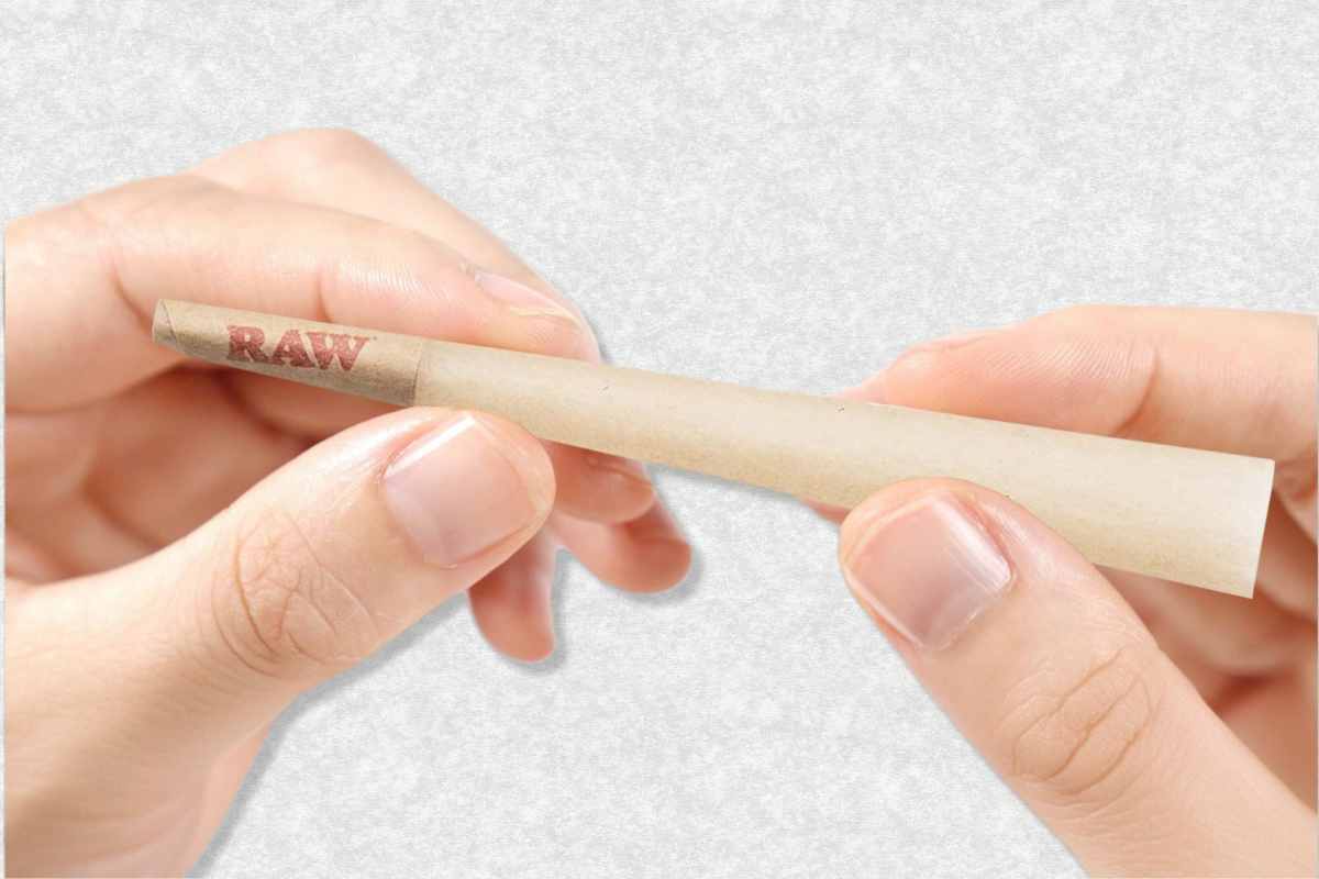 a hand holding a single piece of raw pre rolled cone