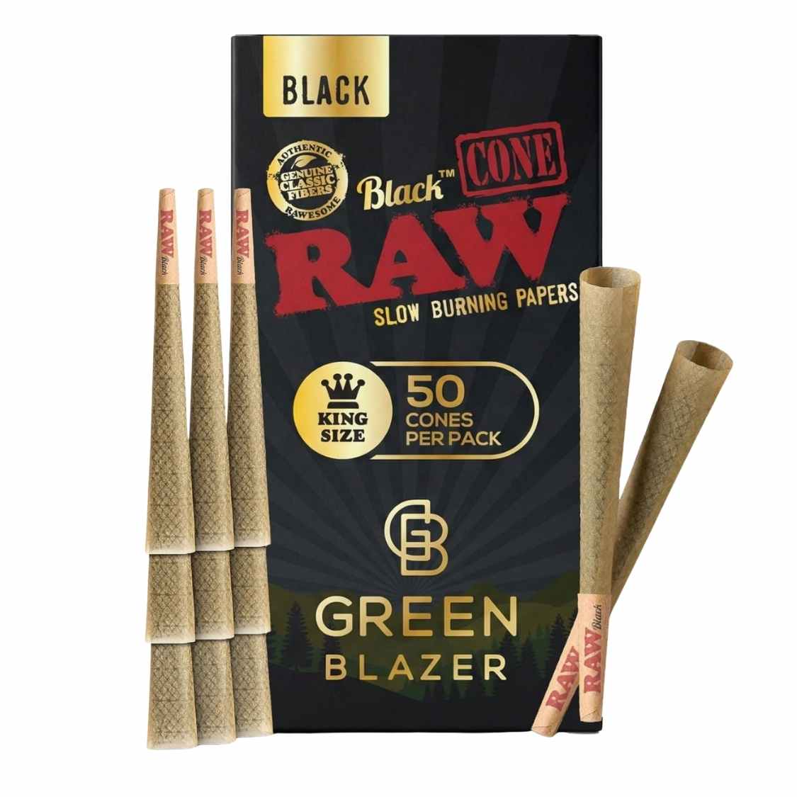 RAW Black King Size Cones - Green Blazer