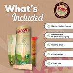 RAW Classic 1 1/4 size 150 pack rolling kit infographic 