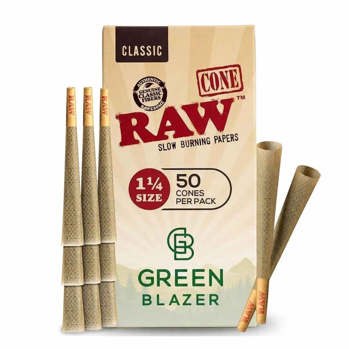 RAW Classic 1 1/4 Size Cones - Green Blazer