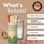 RAW cones king size 150 pack rolling kit infographic