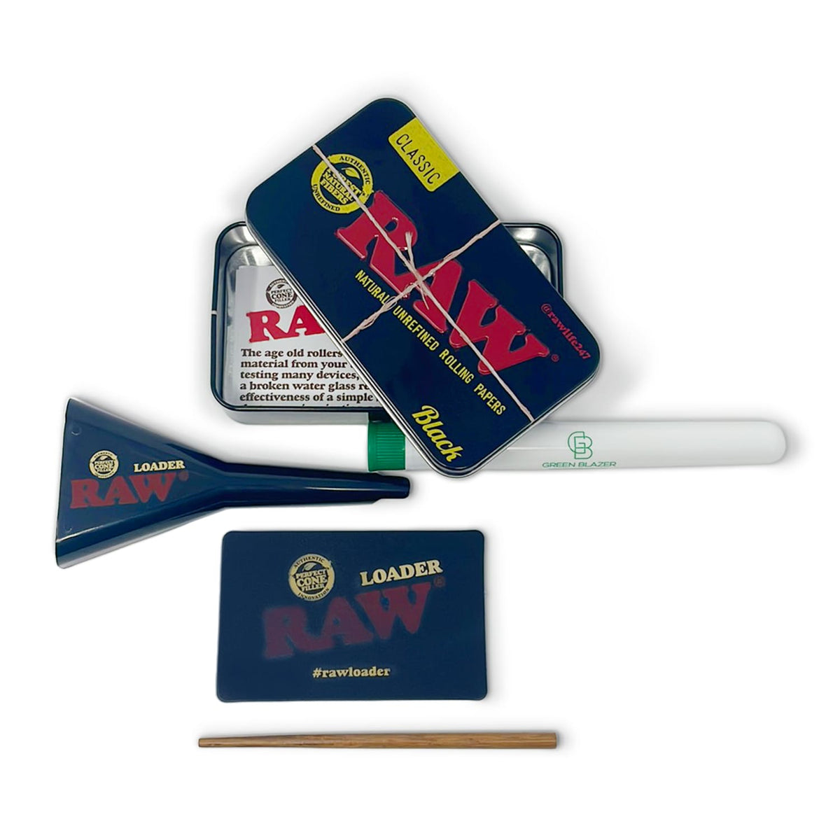 RAW cone loader with tin, and paper instructions