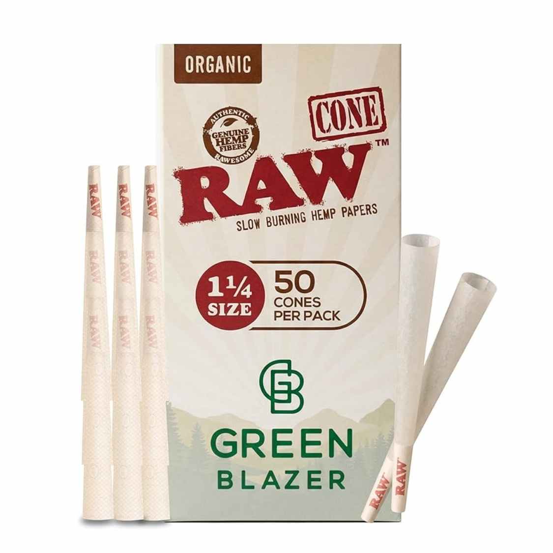RAW Organic Hemp Cones 1-1/4 - Green Blazer