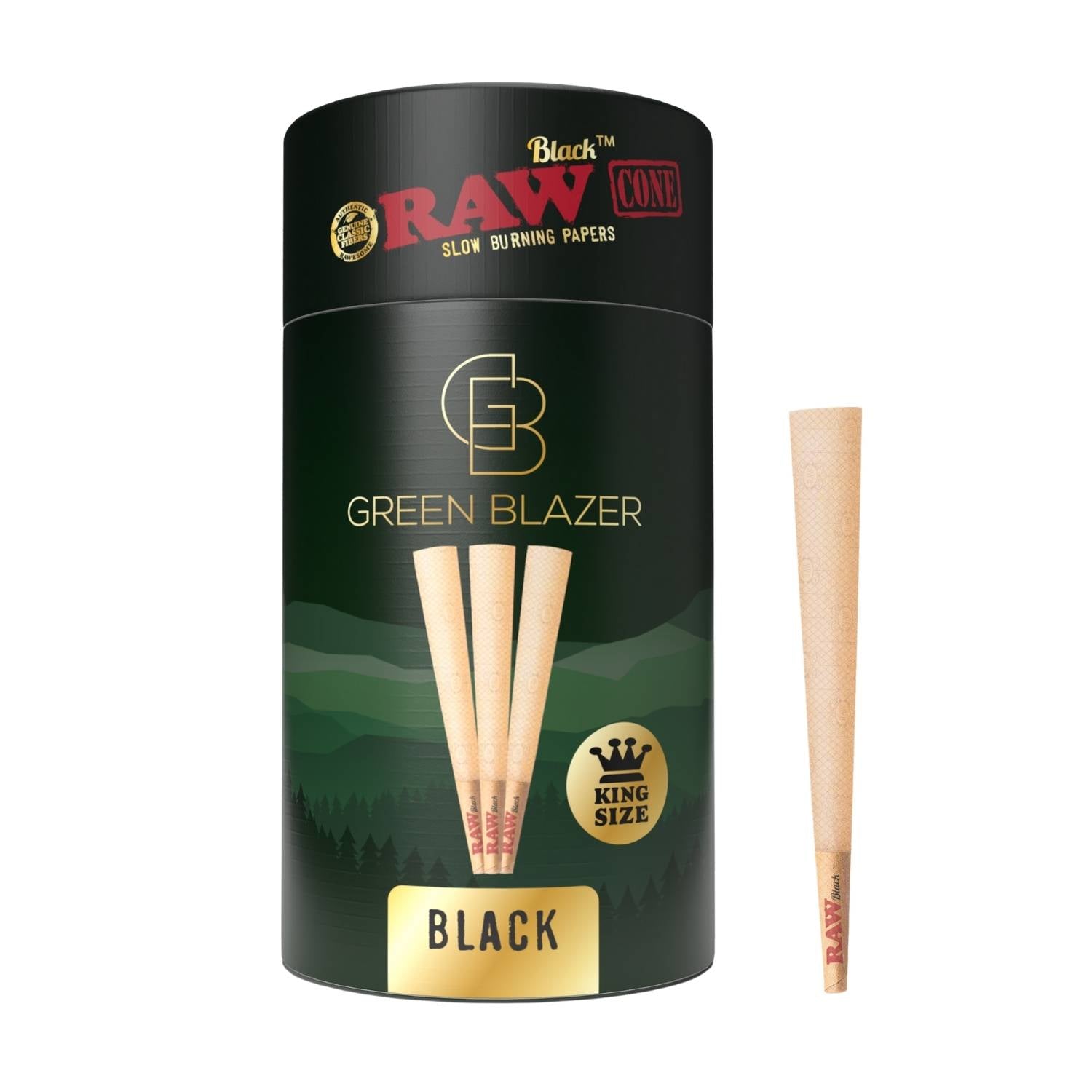 raw cones black king size container and a single pre rolled cone