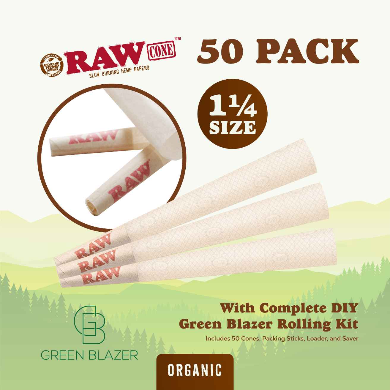 RAW Organic Hemp Cones 1-1/4