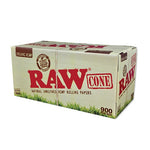 box of raw organic 1 1/4 size 900 count pre rolled cones