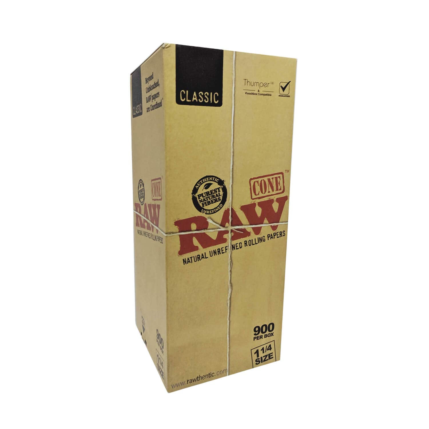 image of raw classic 1 1/4 size pre roll cone 900 count box for bulk and wholesale