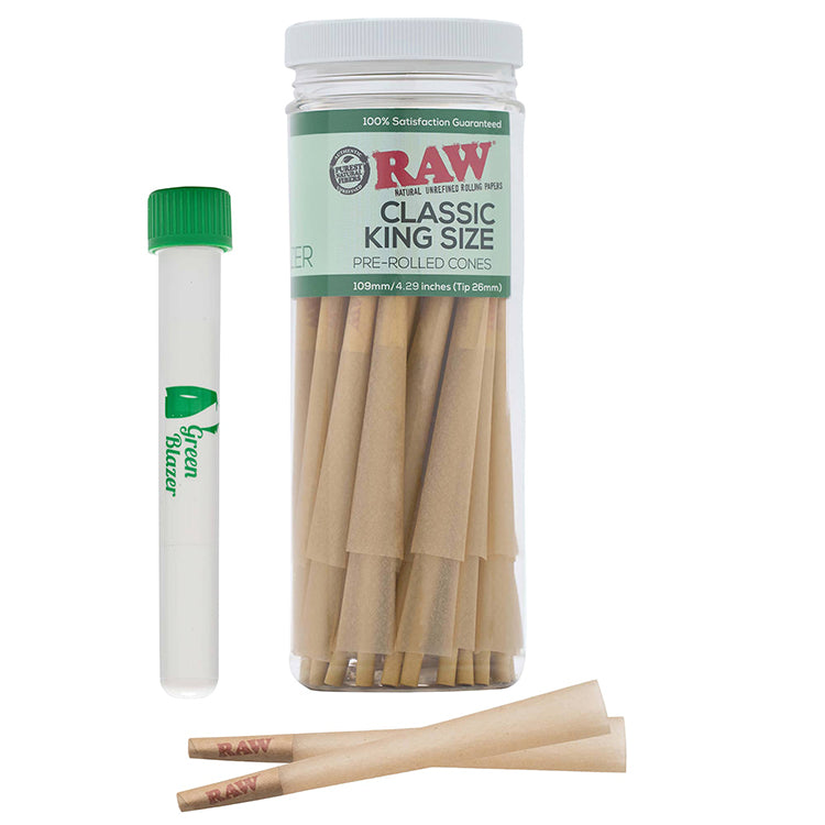 Raw Cones Classic King Size 50 pack Pre Rolled Cones Rolling Papers with filter tips 109mm by Green Blazer blunt wraps joint papers
