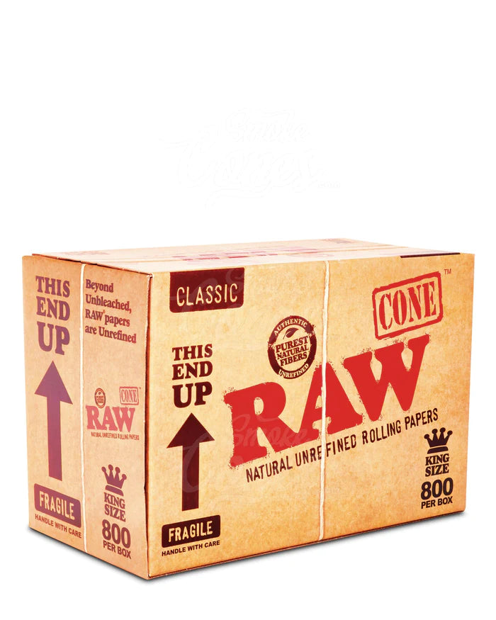 box of raw classic king 800 count prerolled cones