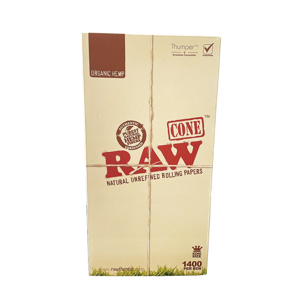 box of raw organic king size 1400 count pre roll cones